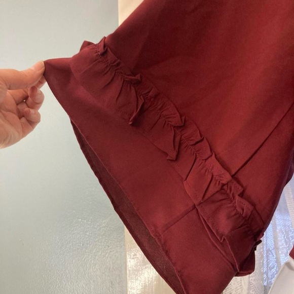 Burgundy top with ruffles and bell sleeves #boho Wishing Waves L - Picture 2 of 7